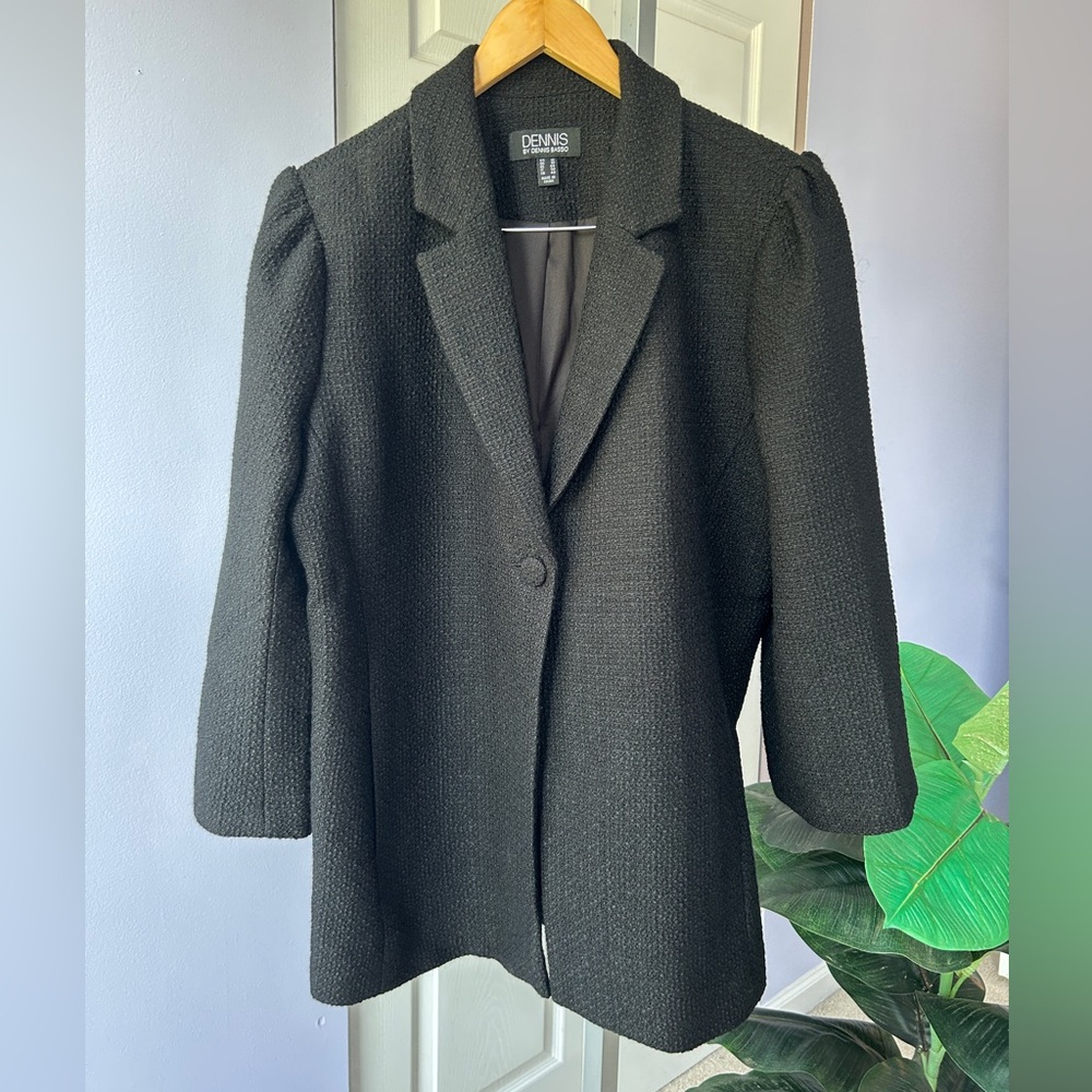 Dennis Basso Black Textured Boucle Knit Blazer Wool Blend Size 14